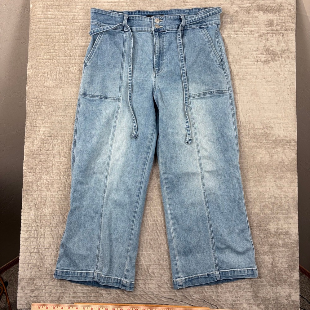 Hudson Los Angeles Wide Leg Crop Jeans Light Wash Tie‎ Waist Utility Size 16/36